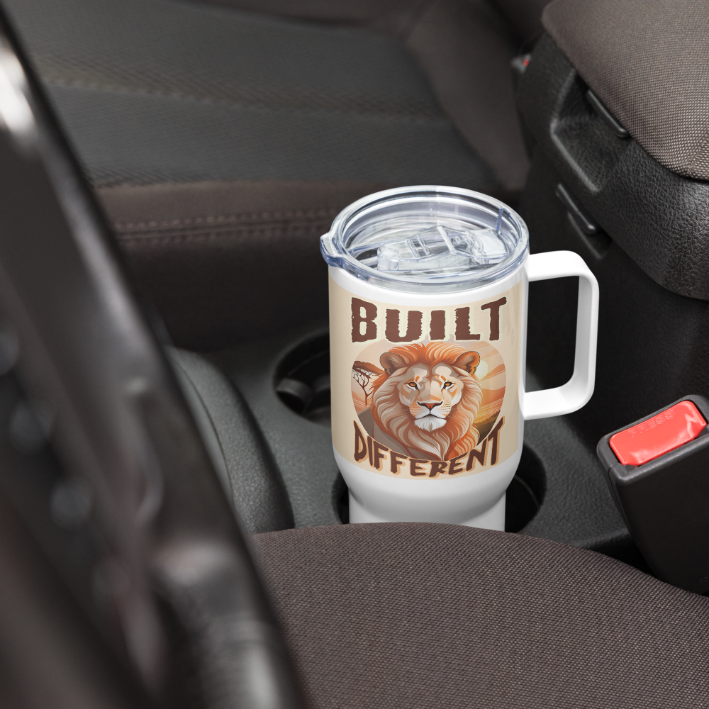 BUILT DIFFERENT LION Travel mug with a handle