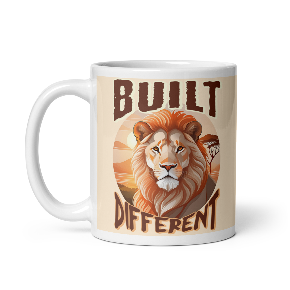 BUILT DIFFERENT LION  White glossy mug