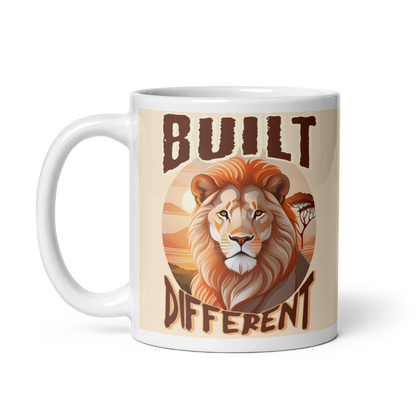 BUILT DIFFERENT LION  White glossy mug