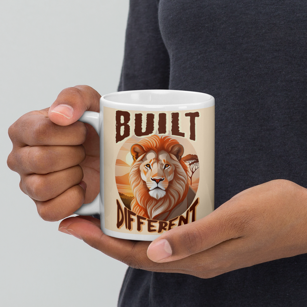 BUILT DIFFERENT LION  White glossy mug