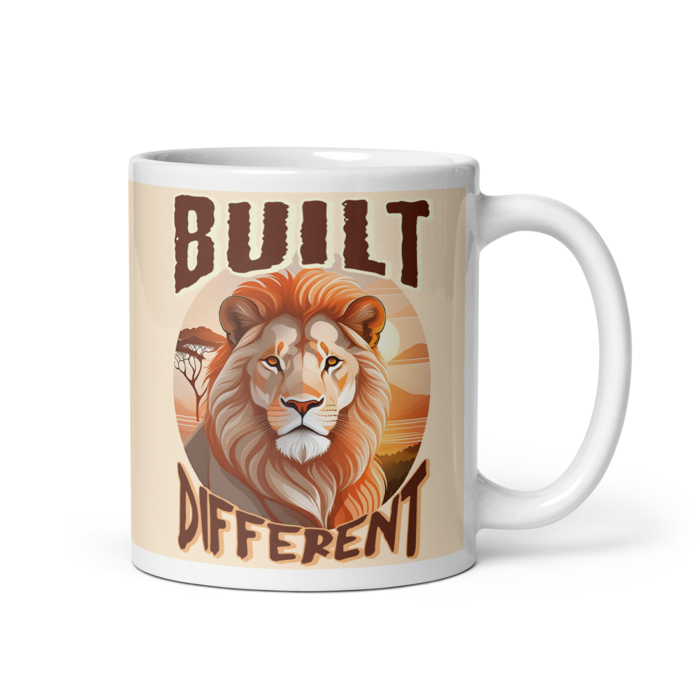 BUILT DIFFERENT LION  White glossy mug