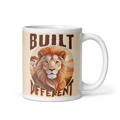 BUILT DIFFERENT LION  White glossy mug